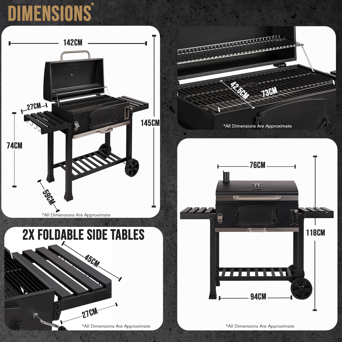 XXL Charcoal Smoker Barbecue with Adjustable Coal Tray & Thermometer