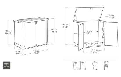 1200L Outdoor Garden Storage Shed with Lift-Up Lid & Double Doors