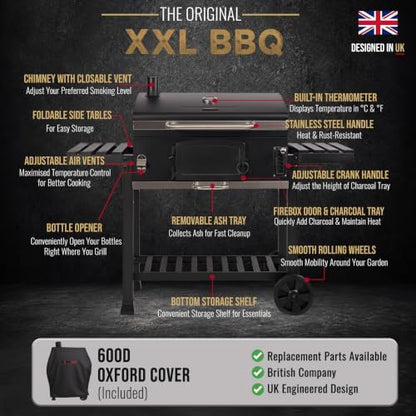 XXL Charcoal Smoker Barbecue with Adjustable Coal Tray & Cover