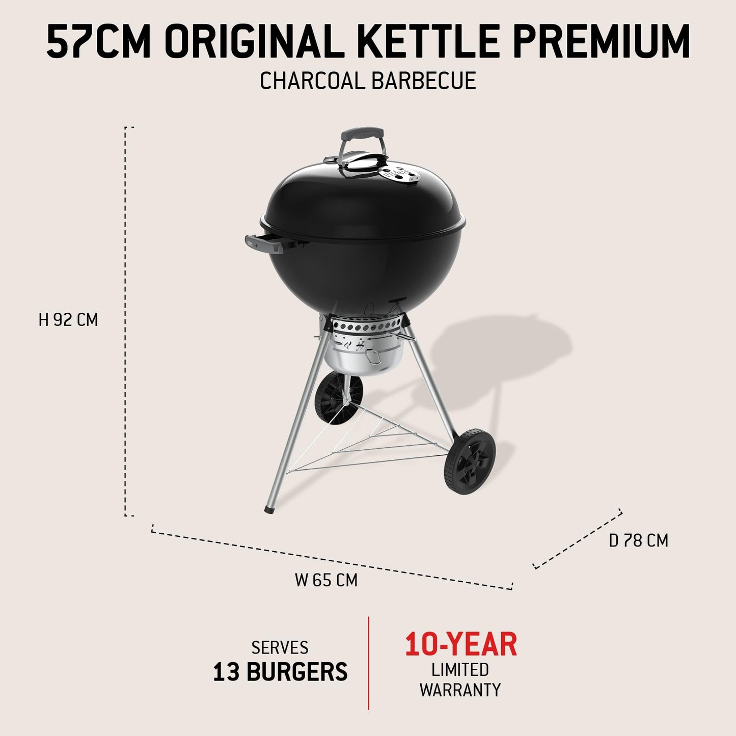 57cm Premium Charcoal Kettle Barbecue with Stand & Wheels