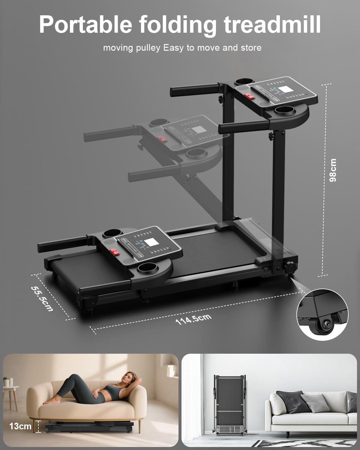Folding Treadmill with Handle, LCD Display, 12 Workout Programmes & 10km/h Speed