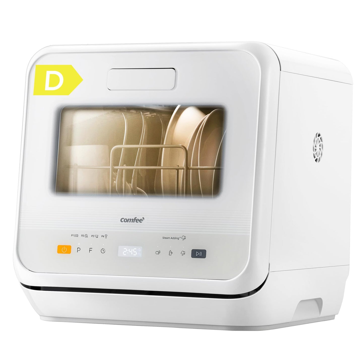 Compact Table Top Dishwasher with 5L Water Tank, 6 Wash Programs & Steam Function - White
