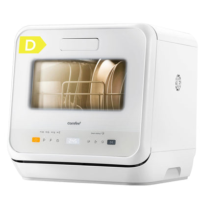 Compact Table Top Dishwasher with 5L Water Tank, 6 Wash Programs & Steam Function - White