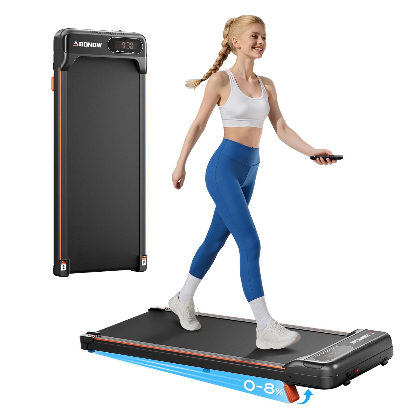 Walking Pad with 8% Incline, 2.5HP Motor, LED Display & Remote Control for Home Office