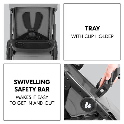 Lightweight City Pushchair with One-Hand Fold, Snack Tray & Rain Cover - Grey