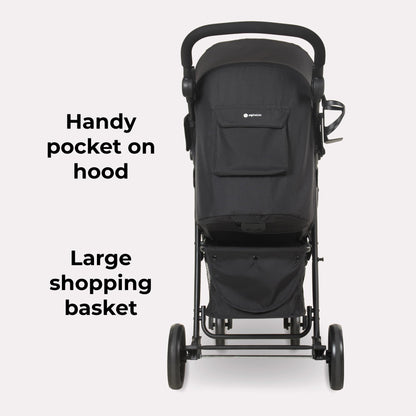 Compact Baby & Toddler Pushchair with Adjustable Recline, Large Basket & Rain Cover - Black
