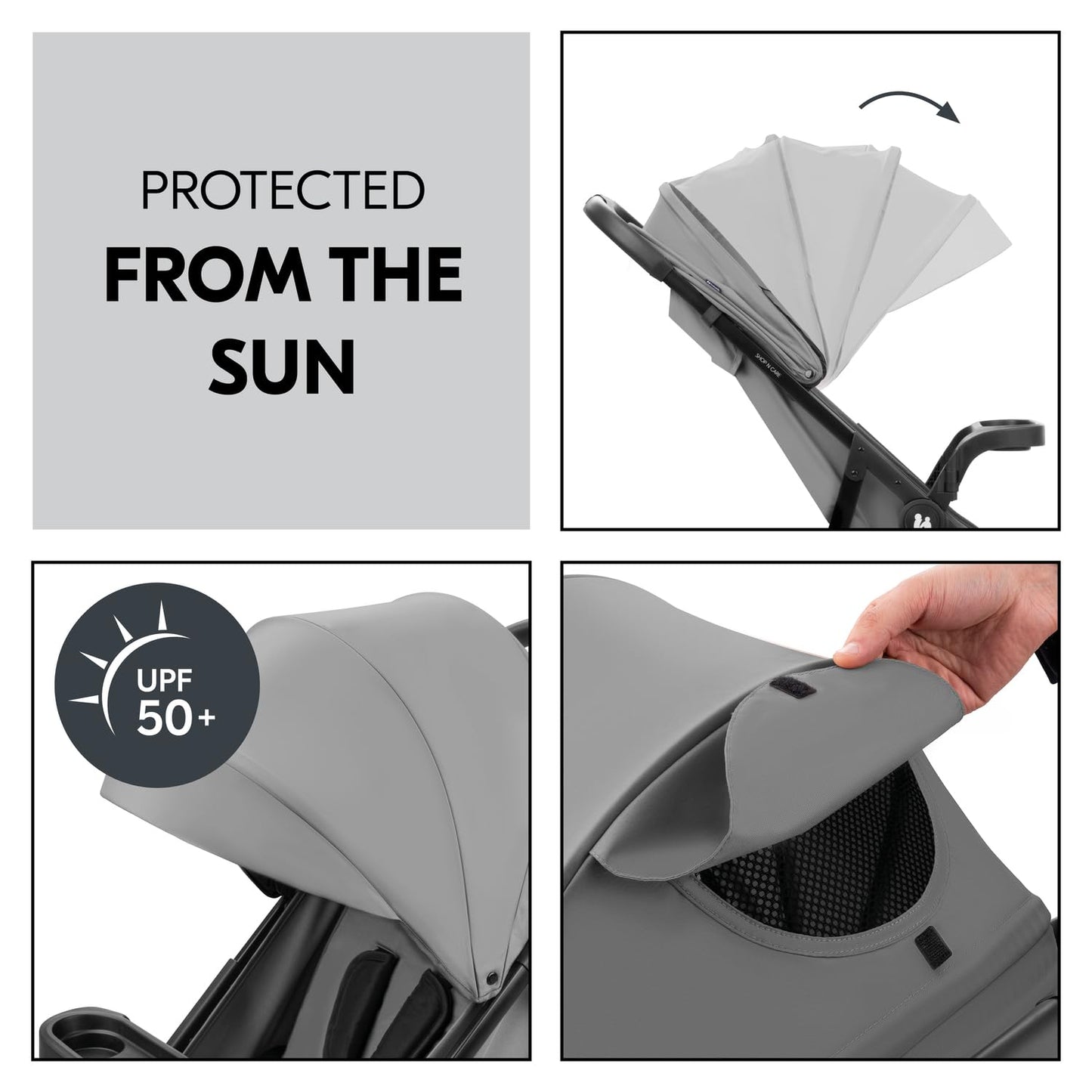 Lightweight City Pushchair with One-Hand Fold, Snack Tray & Rain Cover - Grey