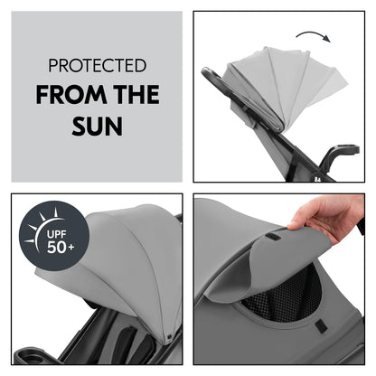 Lightweight City Pushchair with One-Hand Fold, Snack Tray & Rain Cover - Grey