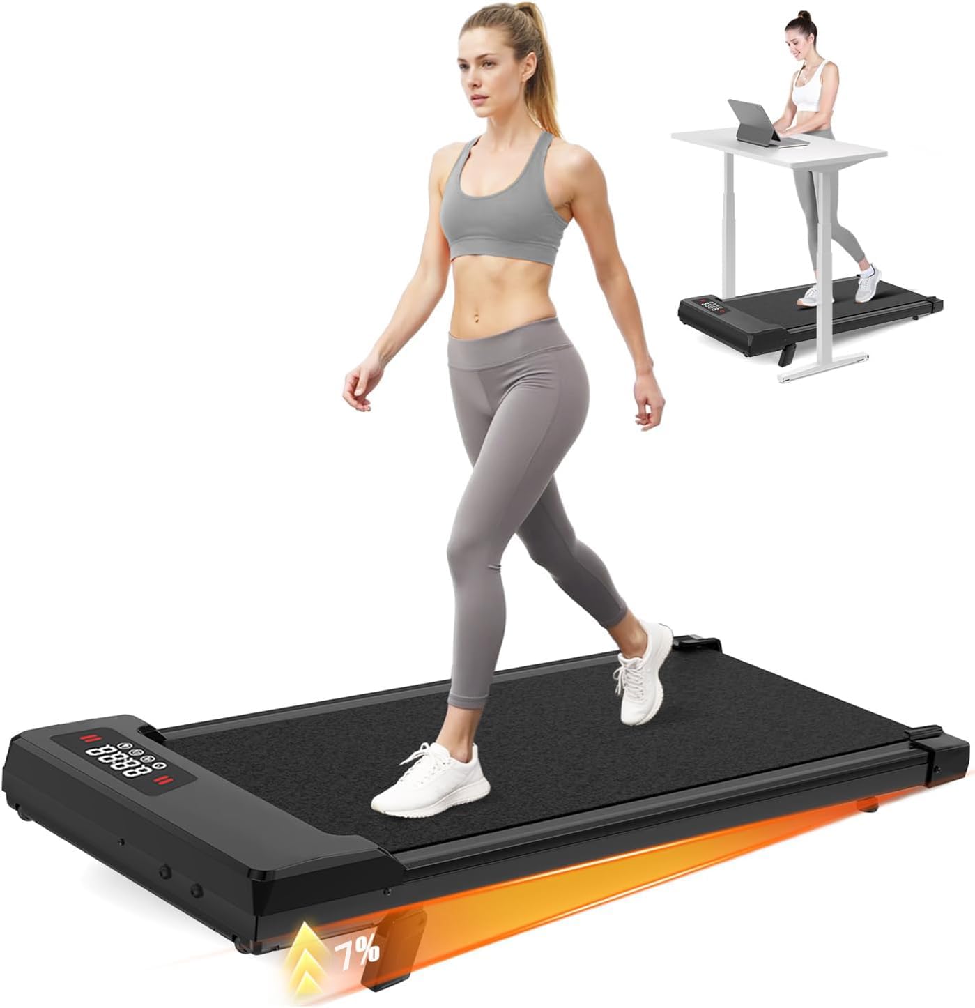 Walking Pad with 8% Incline, 2.5HP Under Desk Treadmill, LED Display & Remote Control