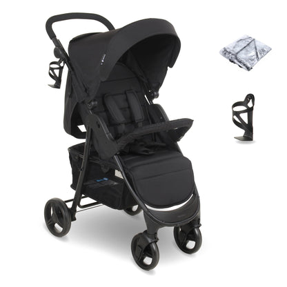 Compact Baby & Toddler Pushchair with Adjustable Recline, Large Basket & Rain Cover - Black