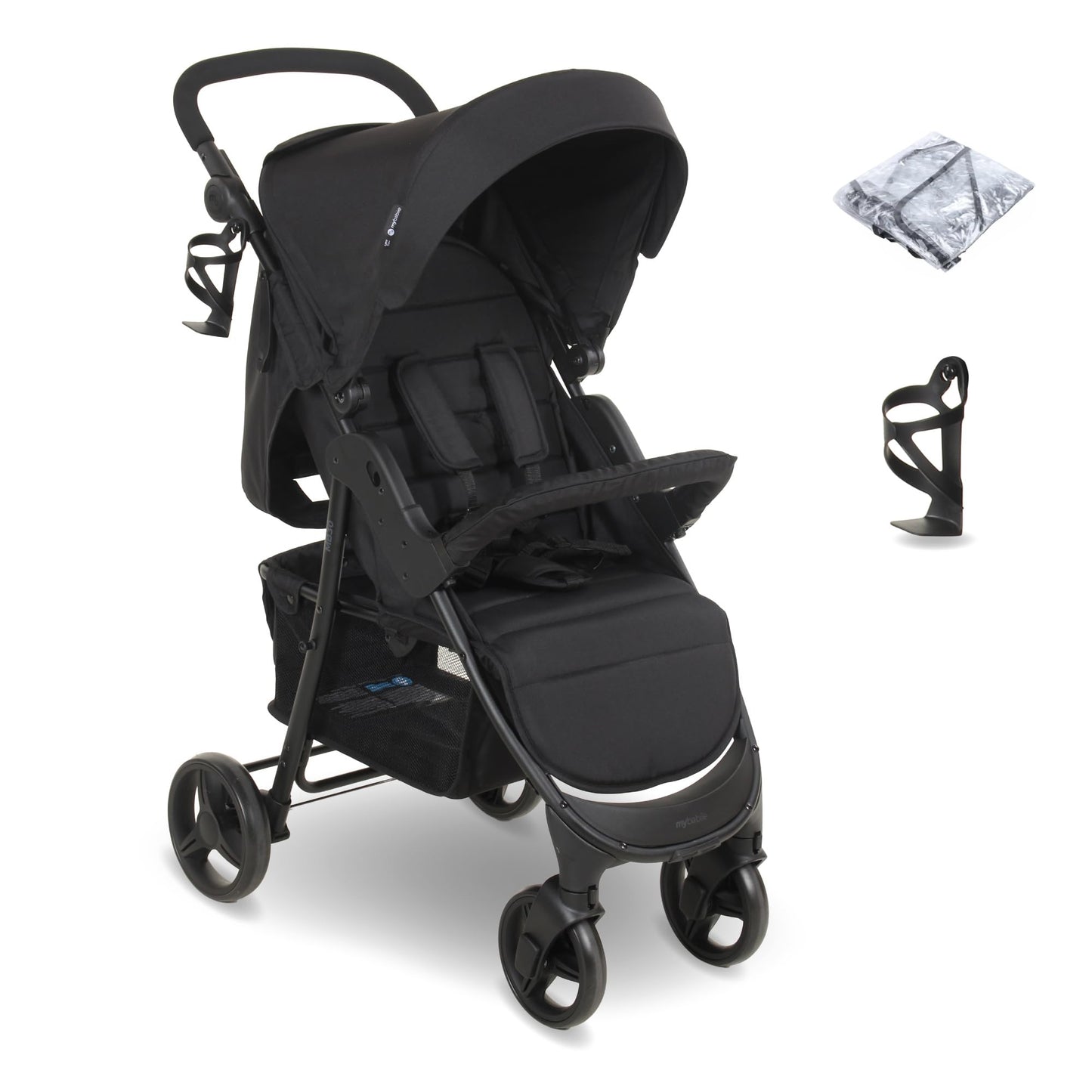 Compact Baby & Toddler Pushchair with Adjustable Recline, Large Basket & Rain Cover - Black