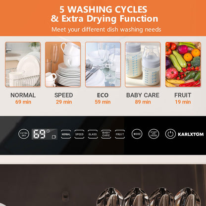 Compact Table Top Dishwasher with 6 Programs, 5L Water Tank & Auto Drying
