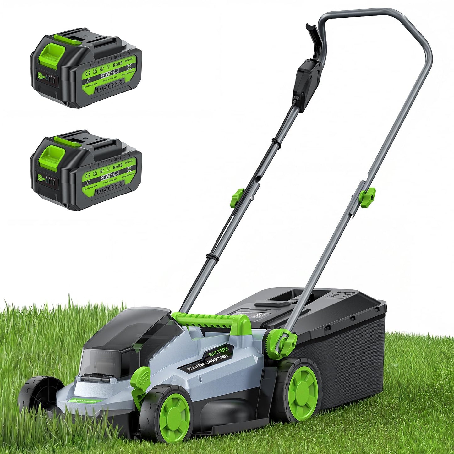 40V Brushless Cordless Lawn Mower with 34cm Cutting Width, 2 Batteries & Charger