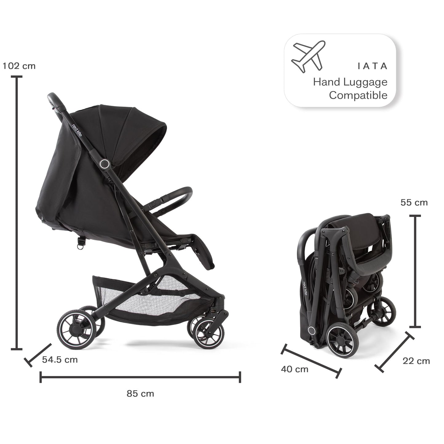 Cabin Size Compact Fold Travel Stroller from Birth to 22kg - Black
