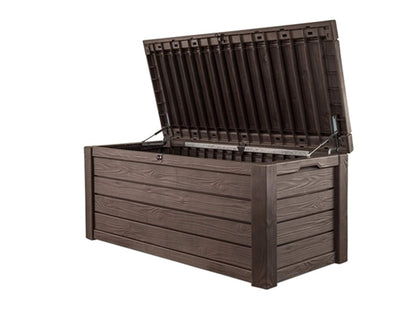 570L Outdoor Garden Storage Box with Wood Effect Finish & Seating