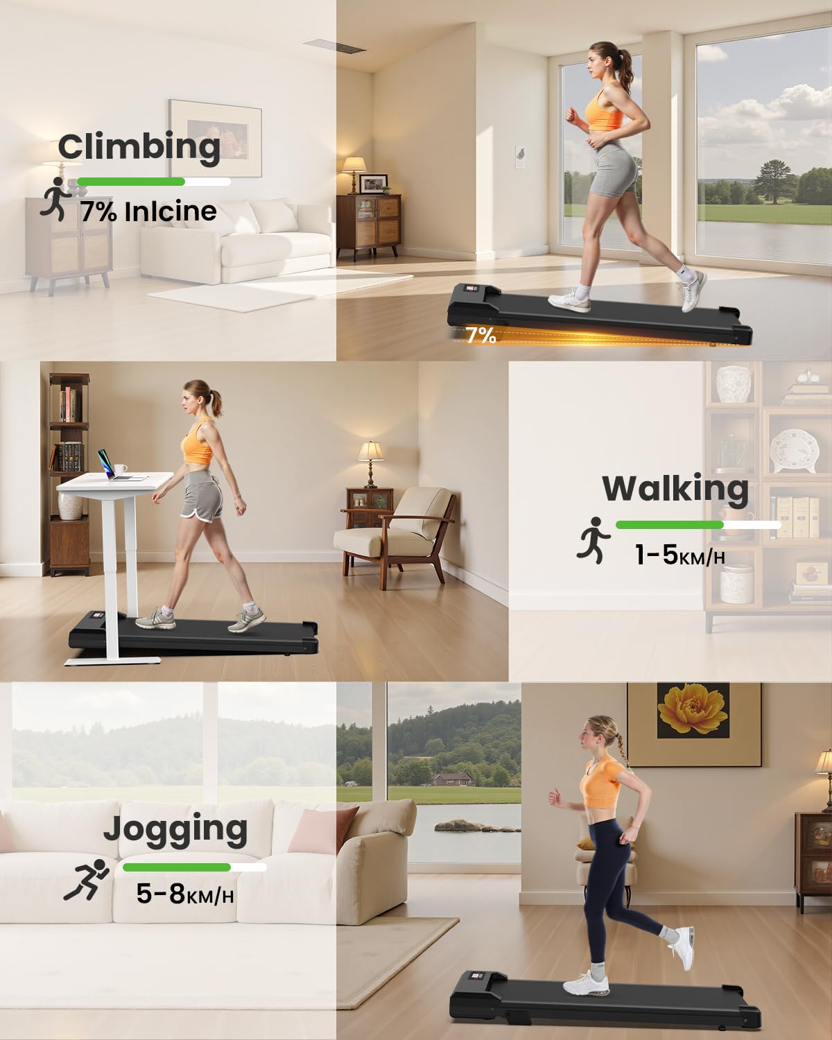 Walking Pad with 8% Incline, 2.5HP Under Desk Treadmill, LED Display & Remote Control