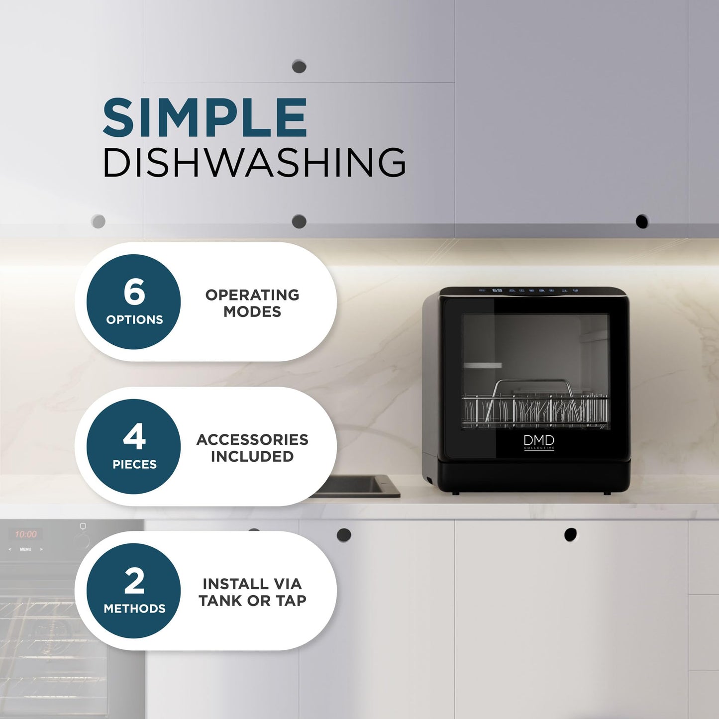 5L Compact Table Top Dishwasher with Touch Control, Drying & Fruit Wash - Black