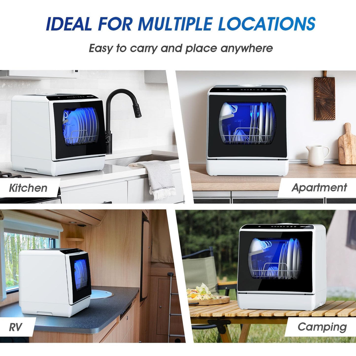 6 Program Compact Table Top Dishwasher with 5L Water Tank & Auto Drying