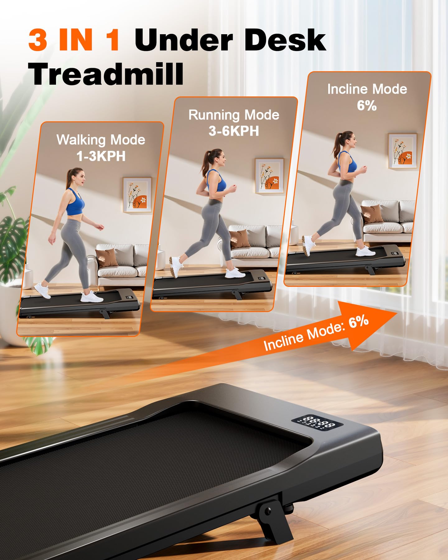Smart Walking Pad Treadmill with App Control, 2.5HP Motor & Under Desk Design