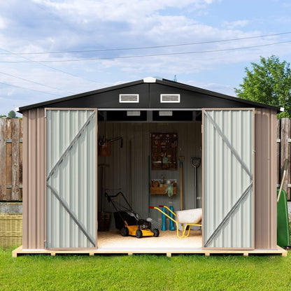 10 x 8ft Large Galvanised Metal Garden Storage Shed with Lockable Doors