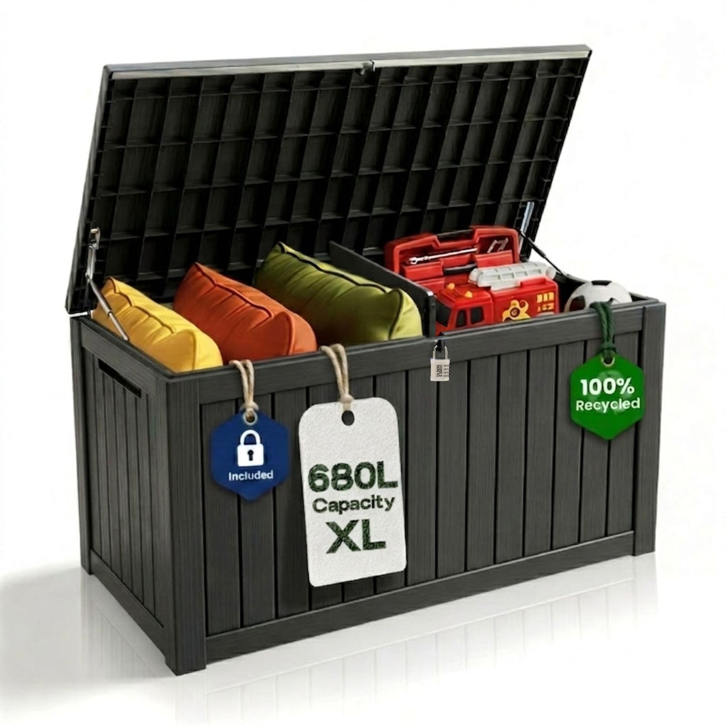 680L Large Outdoor Garden Storage Box with Lockable Lid