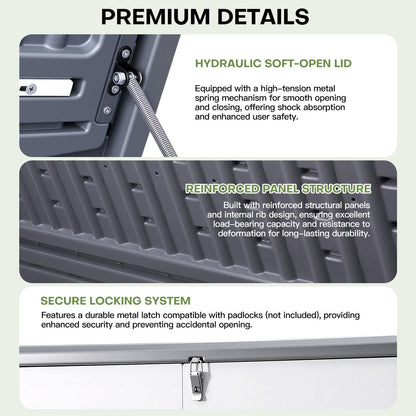 Large Outdoor Plastic Garden Storage Box with Hinged Lid