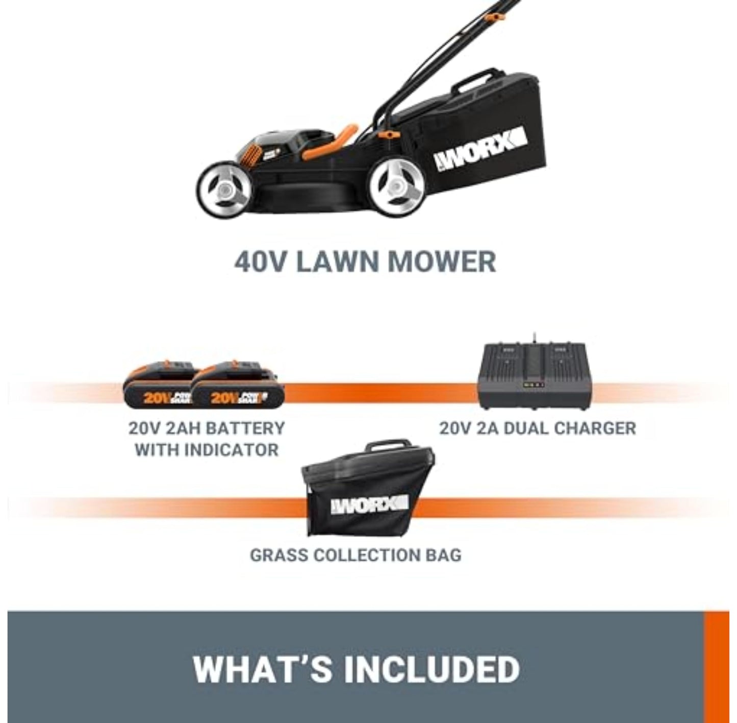 40V Cordless Lawn Mower with 34cm Cutting Width for Gardens up to 230m²