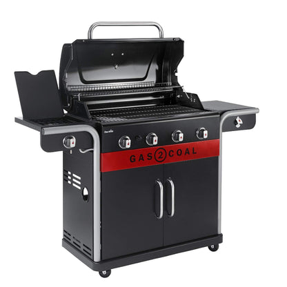 4-Burner Hybrid Gas & Charcoal Barbecue Grill with Electronic Ignition