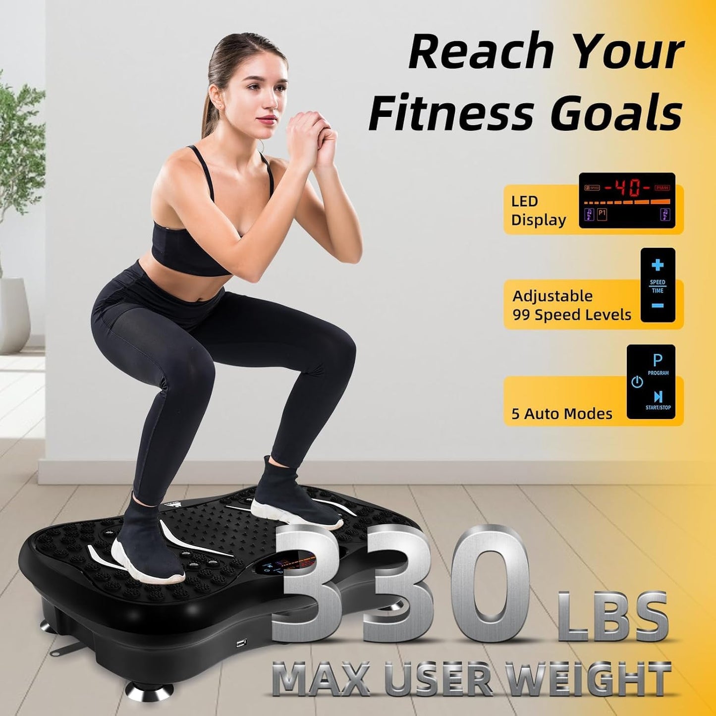 Vibration Plate Exercise Machine with Bluetooth Speaker, Resistance Bands & 99 Speed Levels