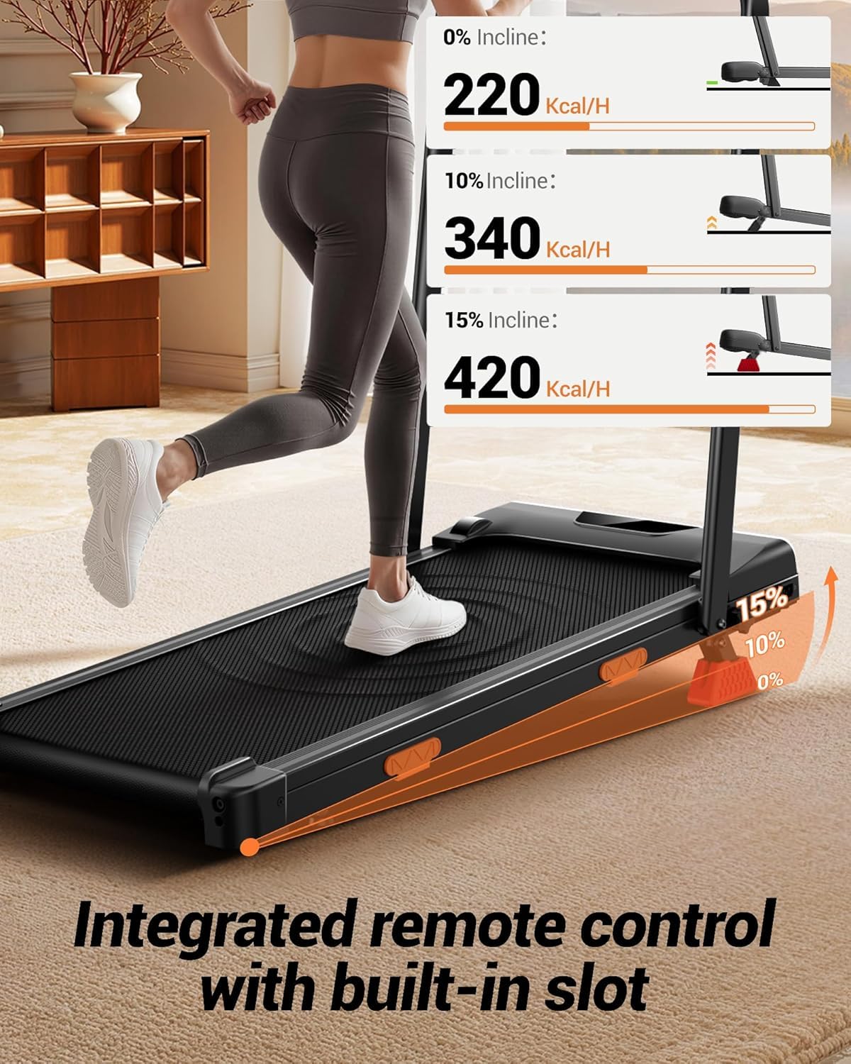 Folding Walking Pad with 15% Incline, 3.0HP Motor & Under Desk Treadmill for Home Office