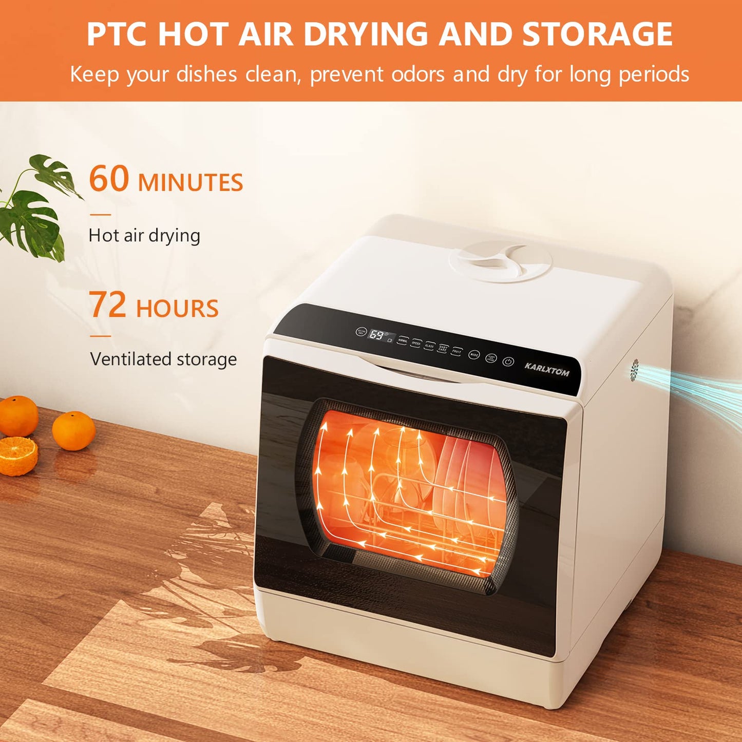 Compact Table Top Dishwasher with 6 Programs, 5L Water Tank & Auto Drying