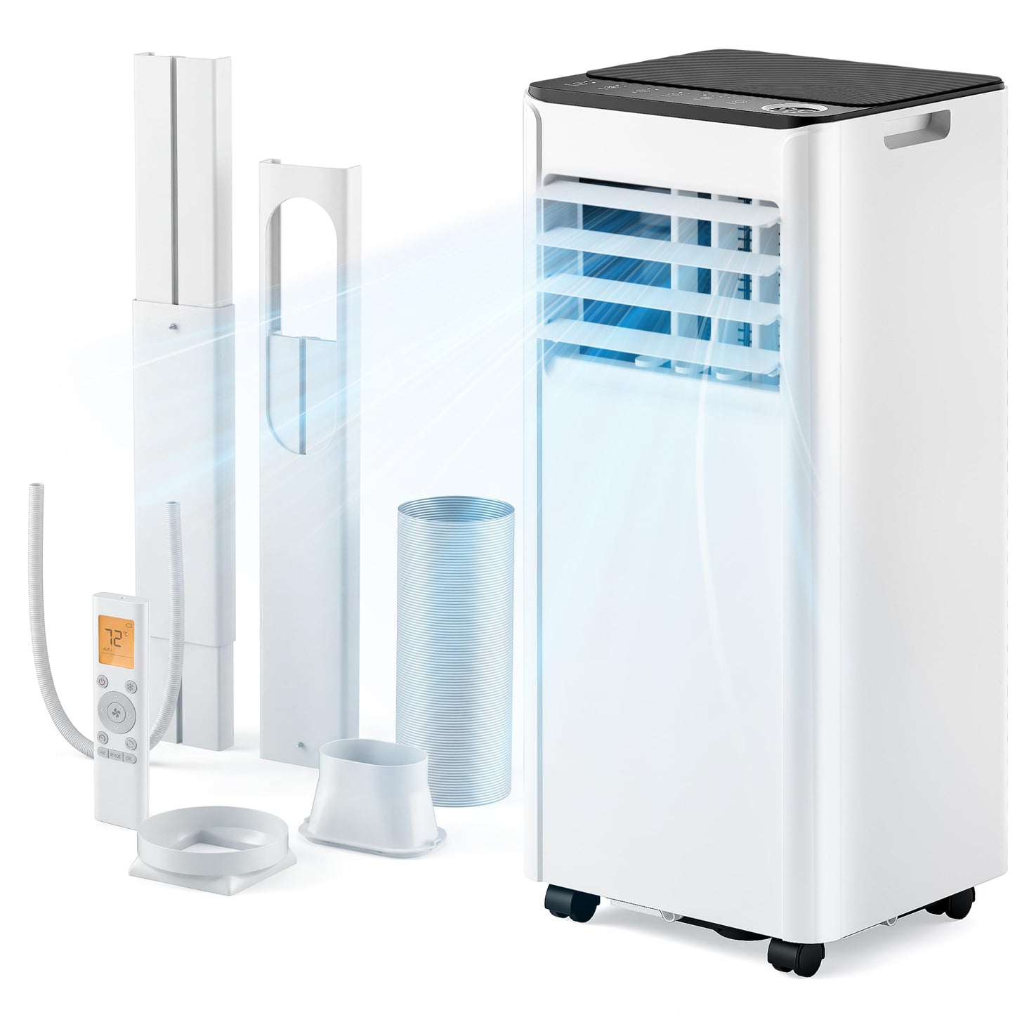 9,000 BTU 4-in-1 Portable Air Conditioner — Cooling, Dehumidifier, Fan & Sleep Mode, 20m² Coverage, Digital Display, 24hr Timer, Window Kit