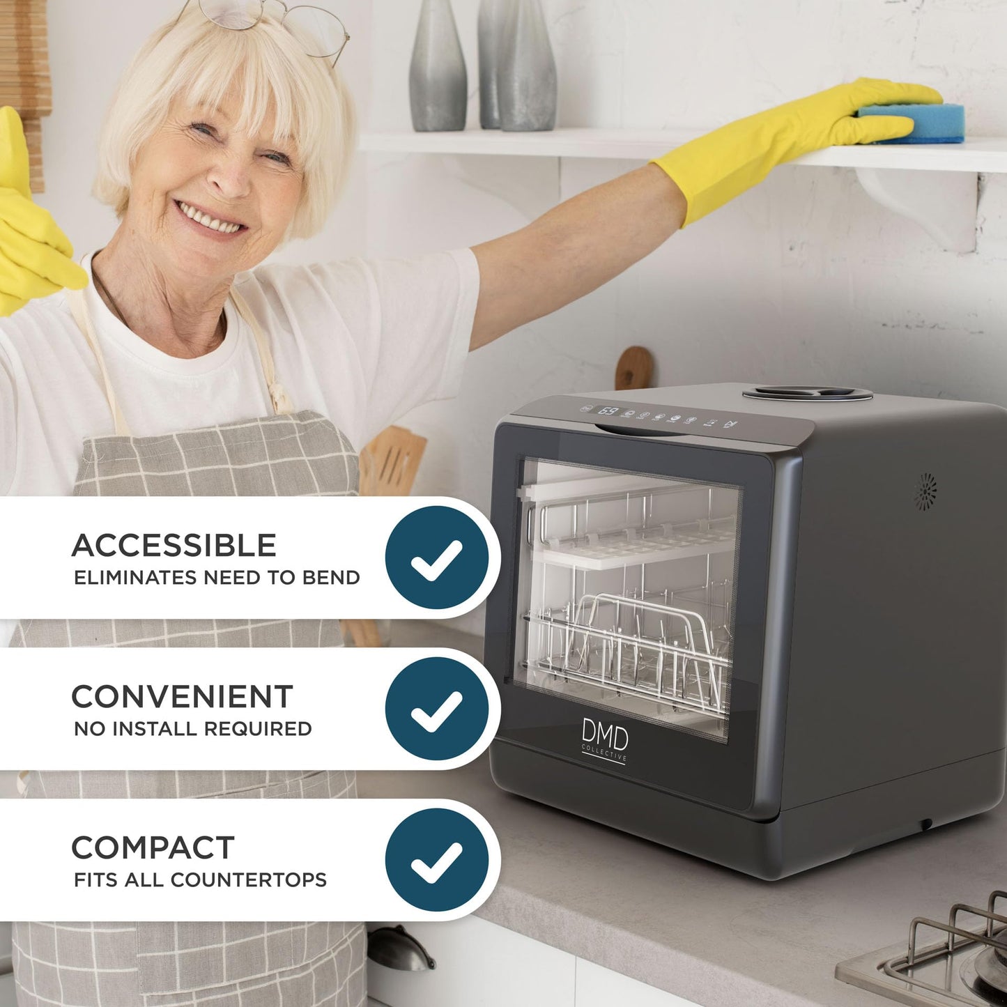 5L Compact Table Top Dishwasher with Touch Control, Drying & Fruit Wash - Black