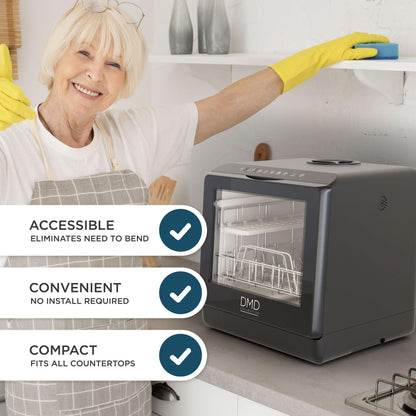 5L Compact Table Top Dishwasher with Touch Control, Drying & Fruit Wash - Black