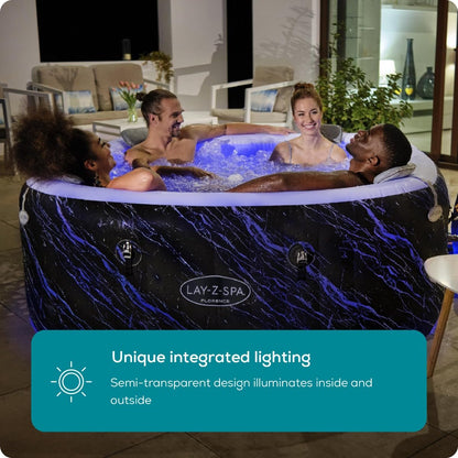 4-6 Person Square Inflatable Hot Tub with 140 Air Jets & LED Lighting