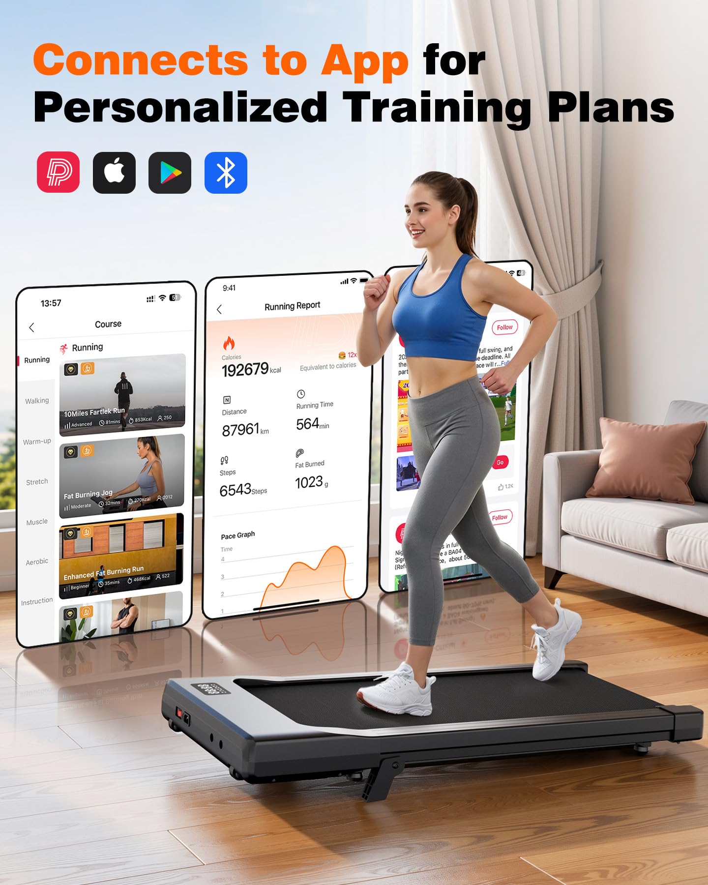 Smart Walking Pad Treadmill with App Control, 2.5HP Motor & Under Desk Design