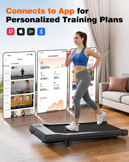 Smart Walking Pad Treadmill with App Control, 2.5HP Motor & Under Desk Design