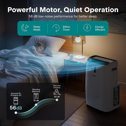 12,000 BTU 3-in-1 Smart Portable Air Conditioner with WiFi — Cooling, Fan & Dehumidifier, 24hr Timer, Remote Control, Window Kit