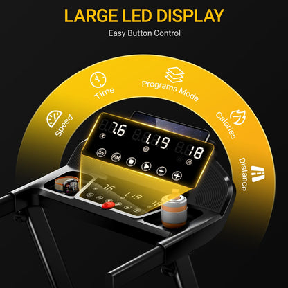 Folding Treadmill with 16% Incline, 3HP Motor, 12km/h Speed & Multi-Function Display