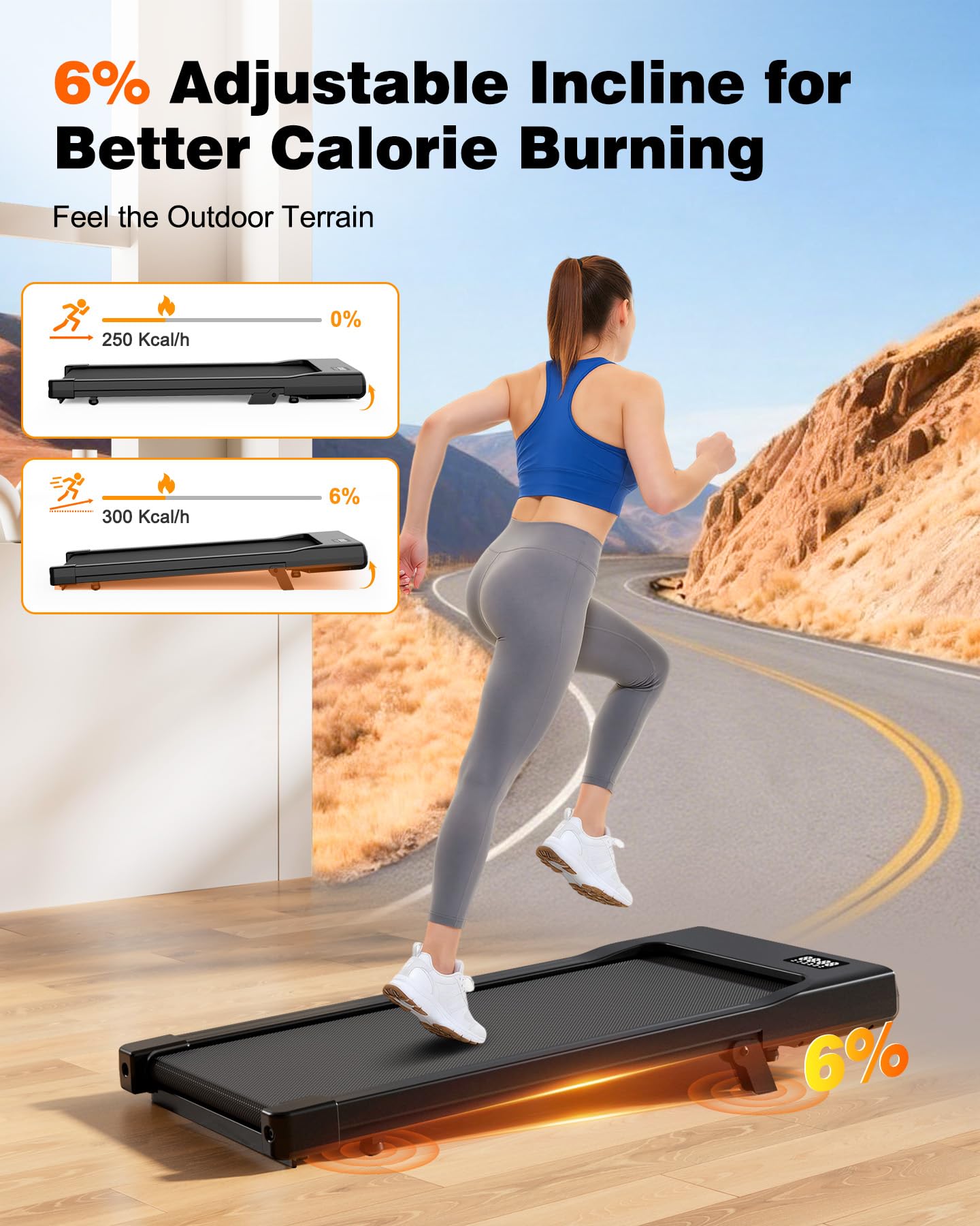 Smart Walking Pad Treadmill with App Control, 2.5HP Motor & Under Desk Design