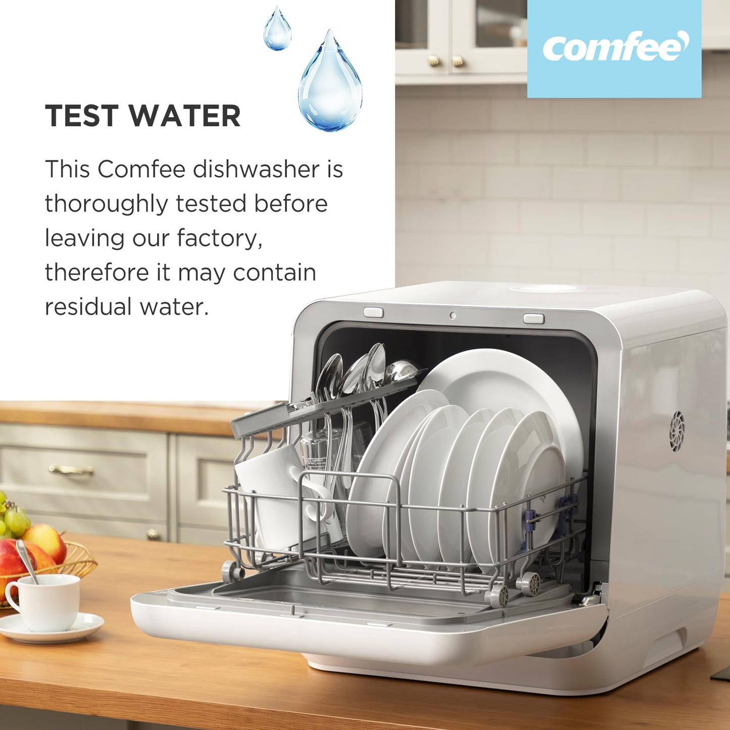 Compact Table Top Dishwasher with 5L Water Tank, 6 Wash Programs & Steam Function - White