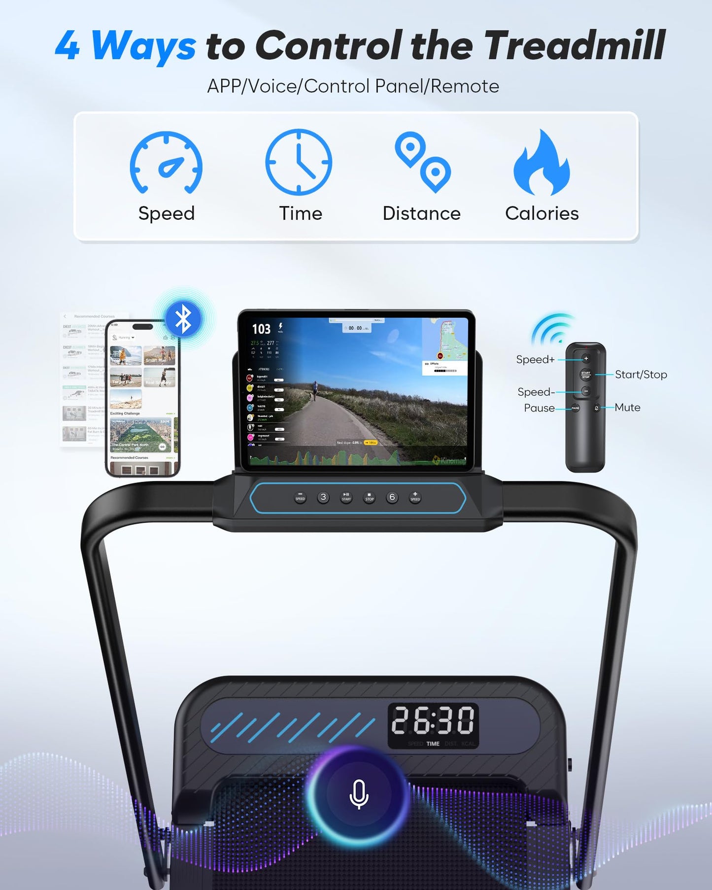 6-in-1 Folding Walking Pad with 10% Incline, 3.0HP Motor, Handle Bar & App Connectivity