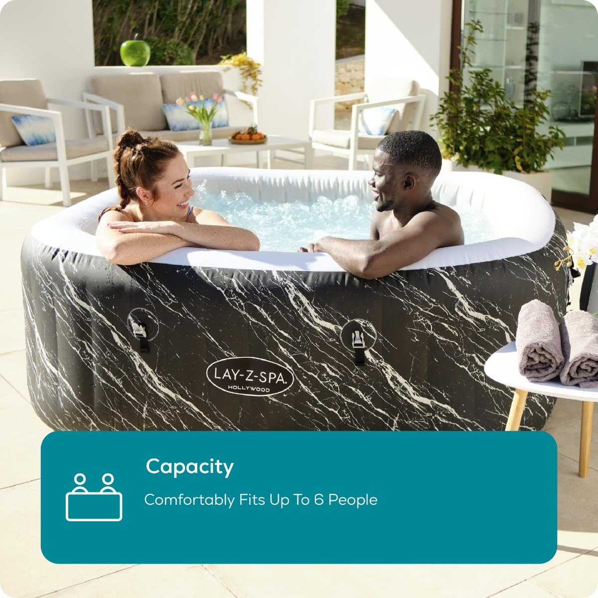 4-6 Person Square Inflatable Hot Tub with 140 Air Jets & LED Lighting