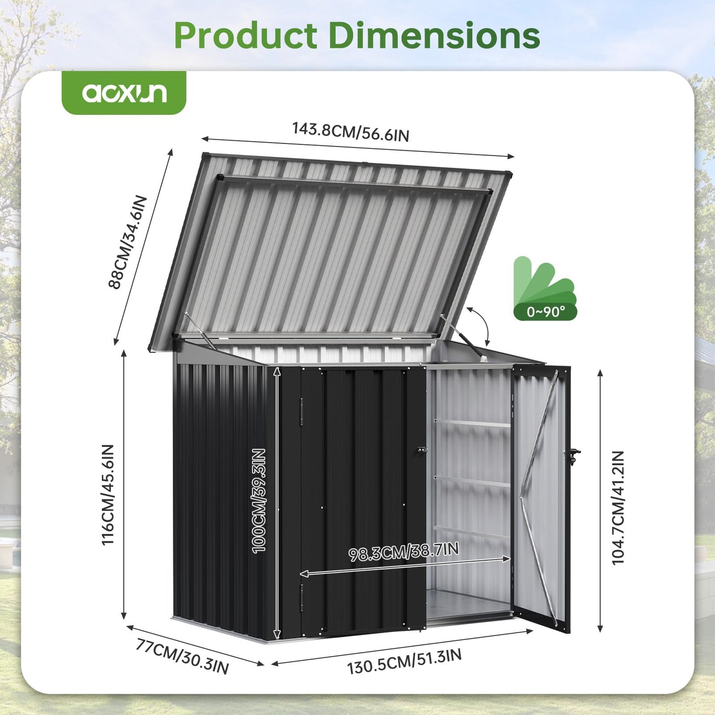 4.7 x 2.9ft Metal Garden Storage Shed with Front & Lift-Up Top Doors