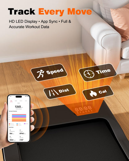 Smart Walking Pad Treadmill with App Control, 2.5HP Motor & Under Desk Design
