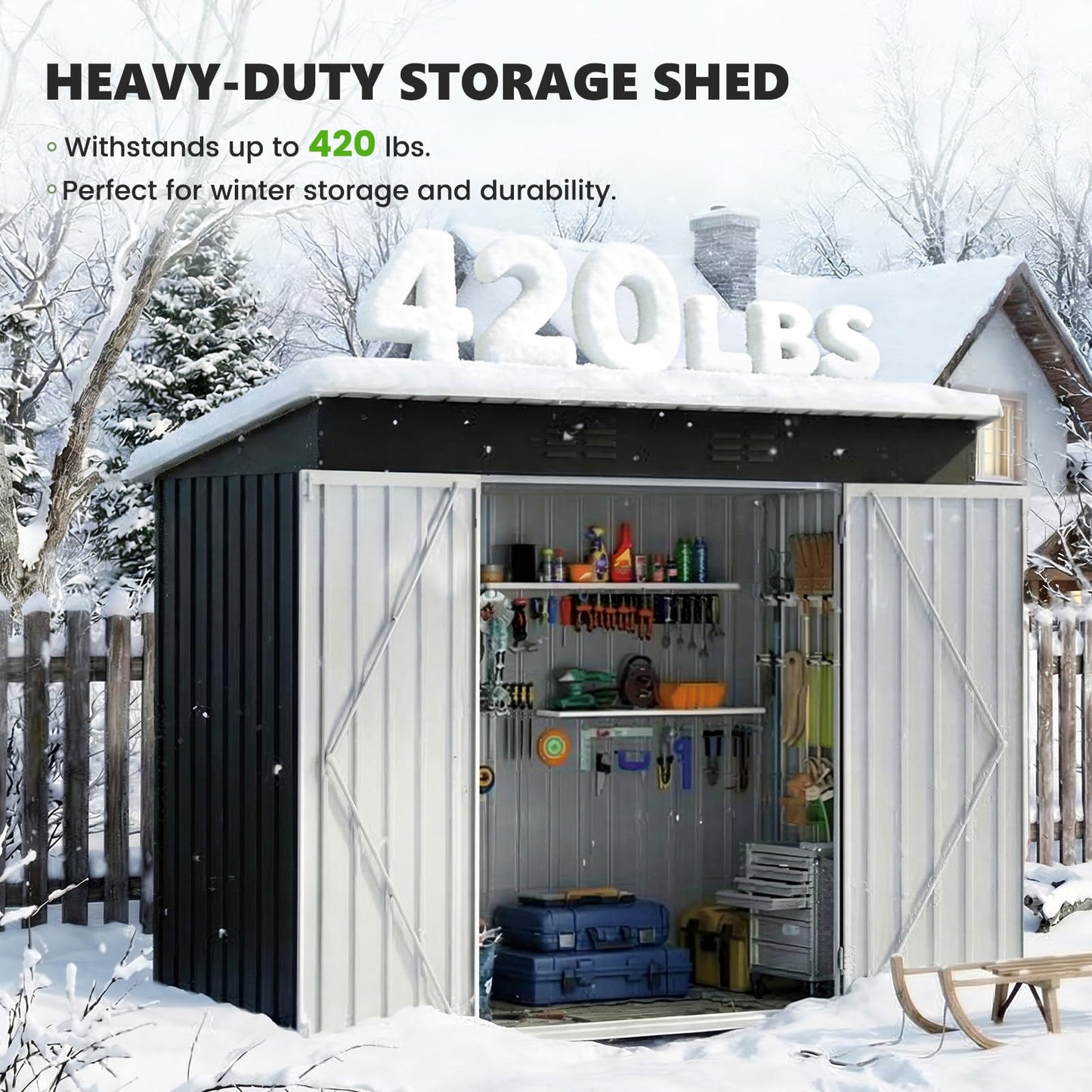 8 x 4ft Galvanised Metal Garden Storage Shed with Lockable Door