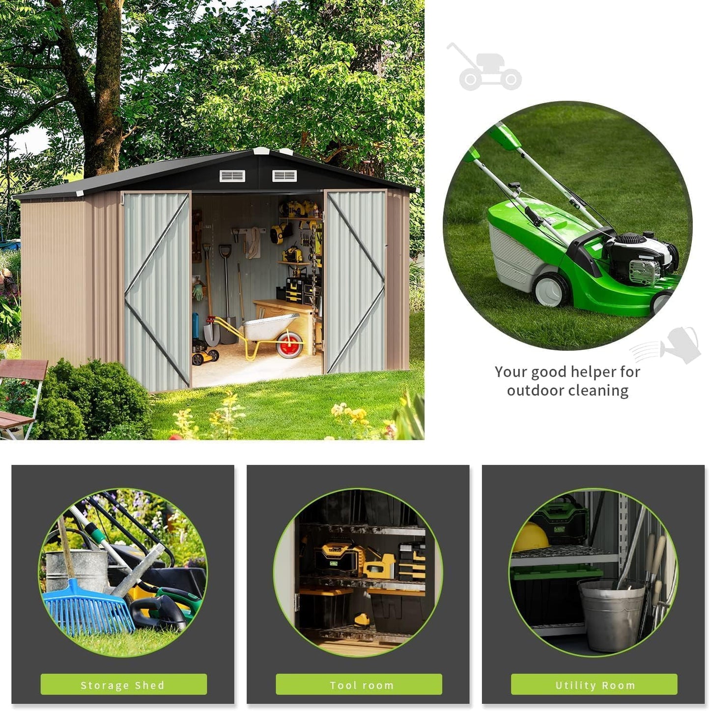 10 x 8ft Large Galvanised Metal Garden Storage Shed with Lockable Doors