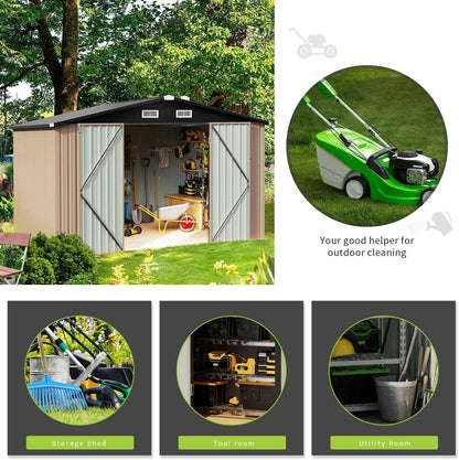 10 x 8ft Large Galvanised Metal Garden Storage Shed with Lockable Doors