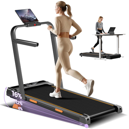 Walking Pad Treadmill with 16% Incline, 3.0HP Motor, Foldable Design & 10km/h Speed