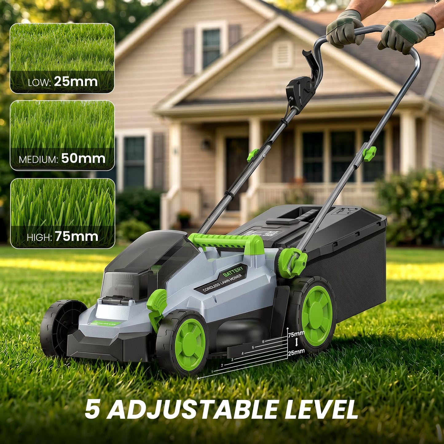 40V Brushless Cordless Lawn Mower with 34cm Cutting Width, 2 Batteries & Charger